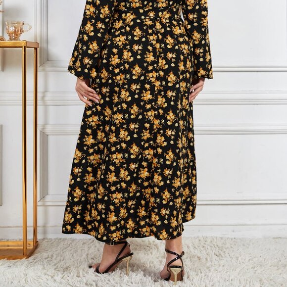Melo Apparel Plus Size Floral Surplice Neck Long Sleeve Dress - Picture 7 of 7